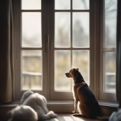 dog looking out of window
